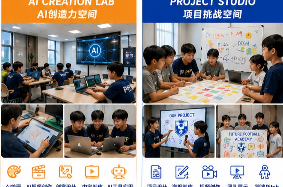 Students working in AI creation and project studio spaces